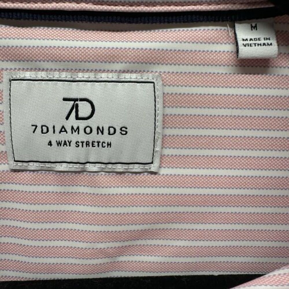 7 Diamonds Shirt Mens Medium Stripe 4-Way Stretch Camden Long Sleeve Button Up - Picture 8 of 11
